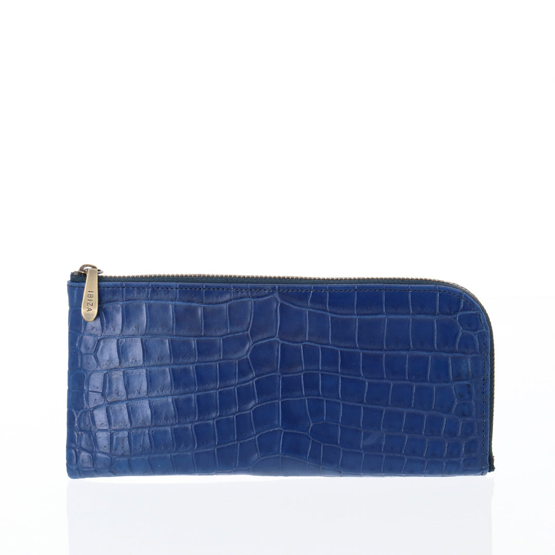 藍染クロコダイル　Ｌ字ファスナー長財布