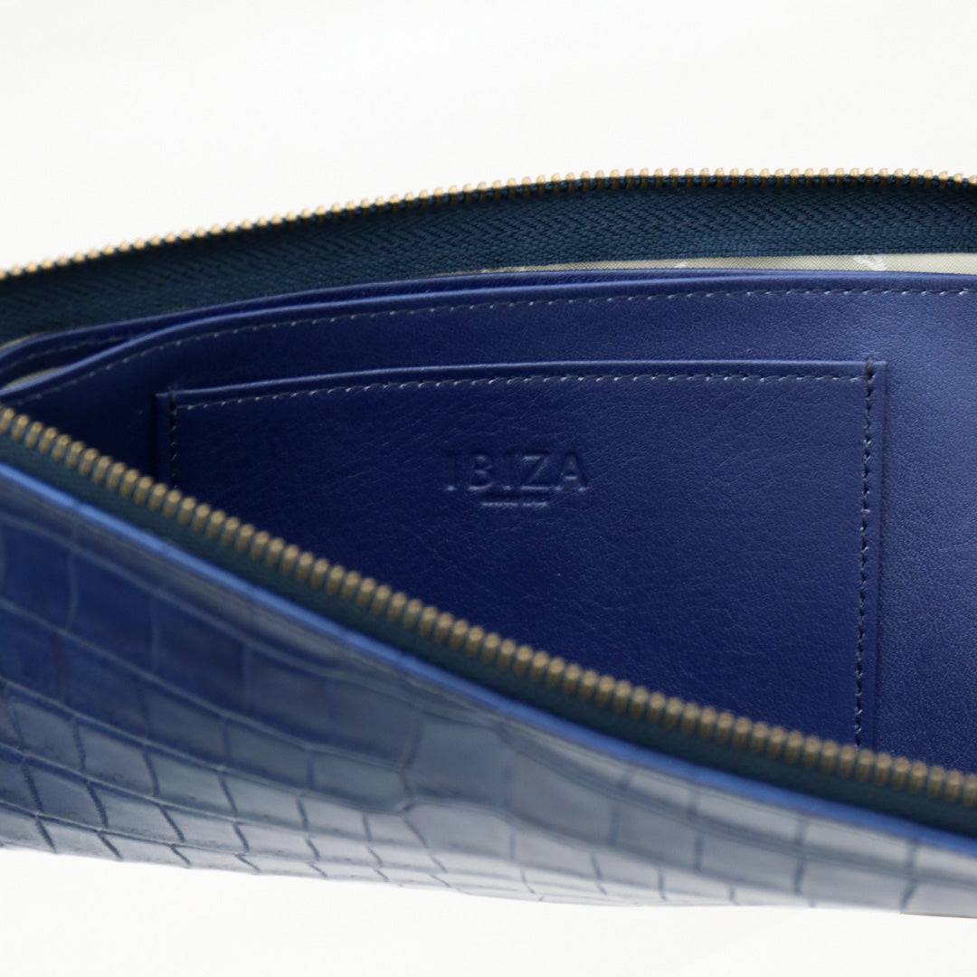 藍染クロコダイル　Ｌ字ファスナー長財布